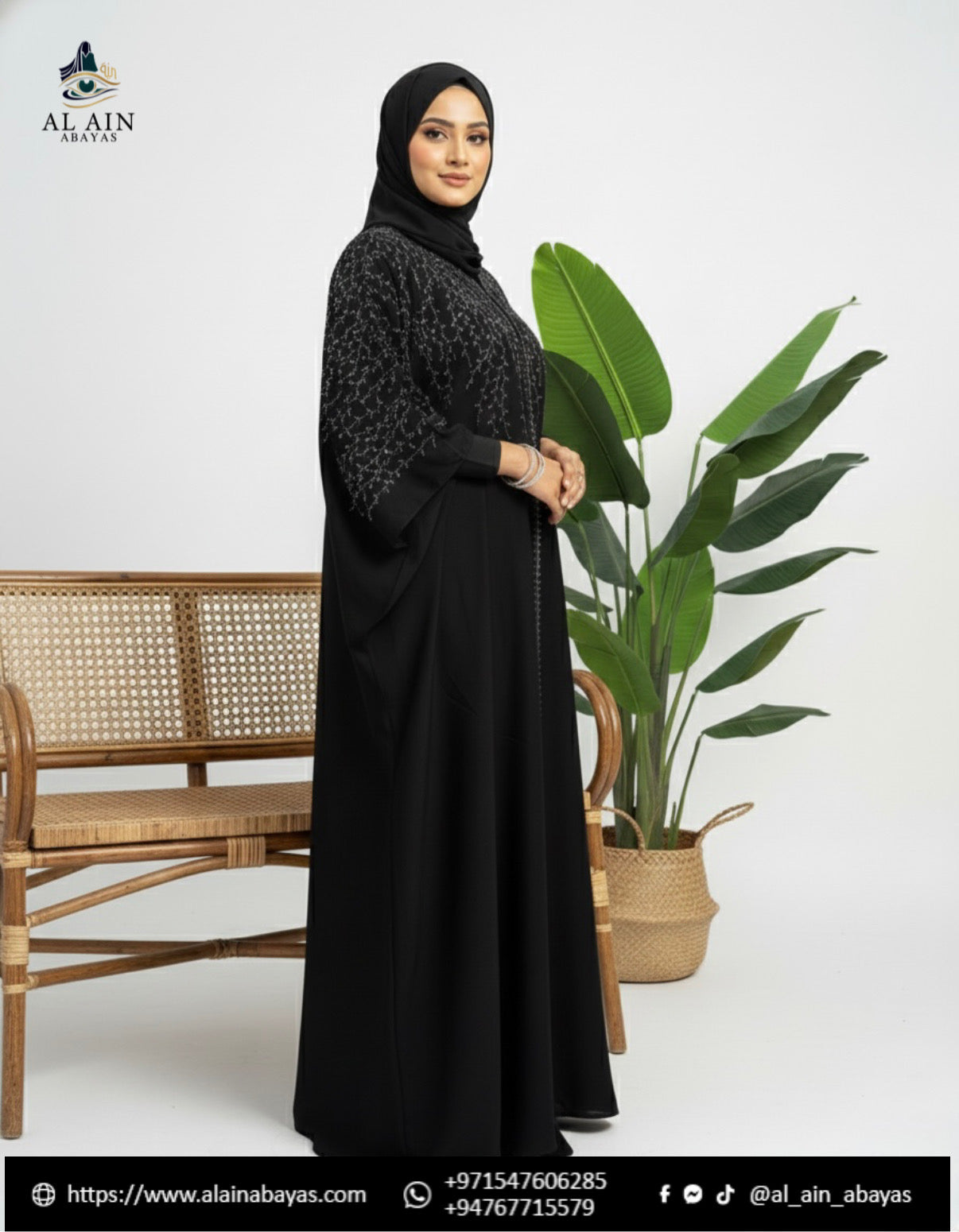 The Dubai Midnight Radiance: Hand-Placed Stone Abaya