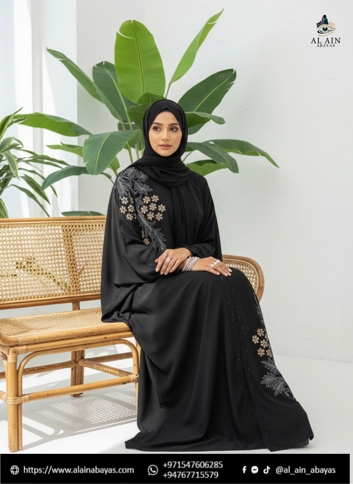 Elegant Floral Embroidered Black Abaya