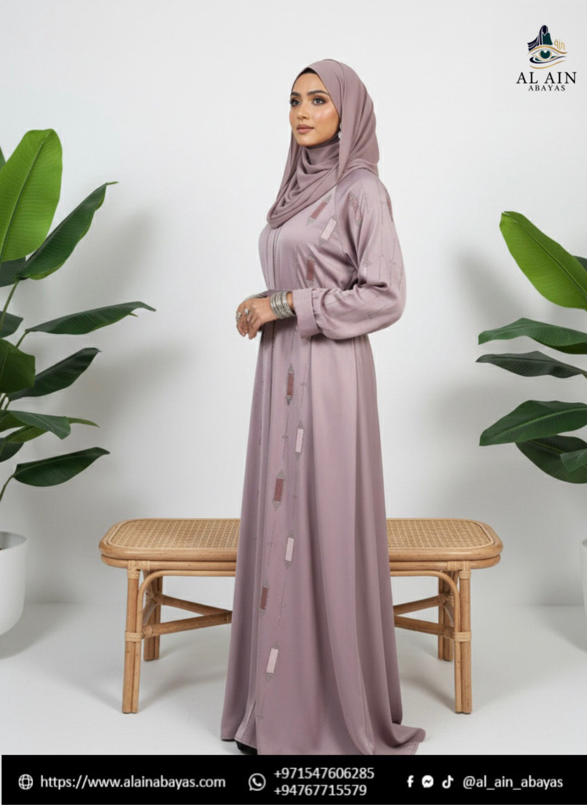 Elegant Mauve Embellished Abaya Set