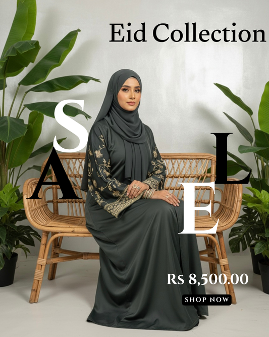 Nusrat Embroidered Eid Abaya – Deep Forest Green
