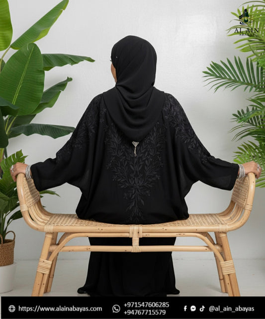 Midnight Botanica Embroidered Batwing Dubai Abaya