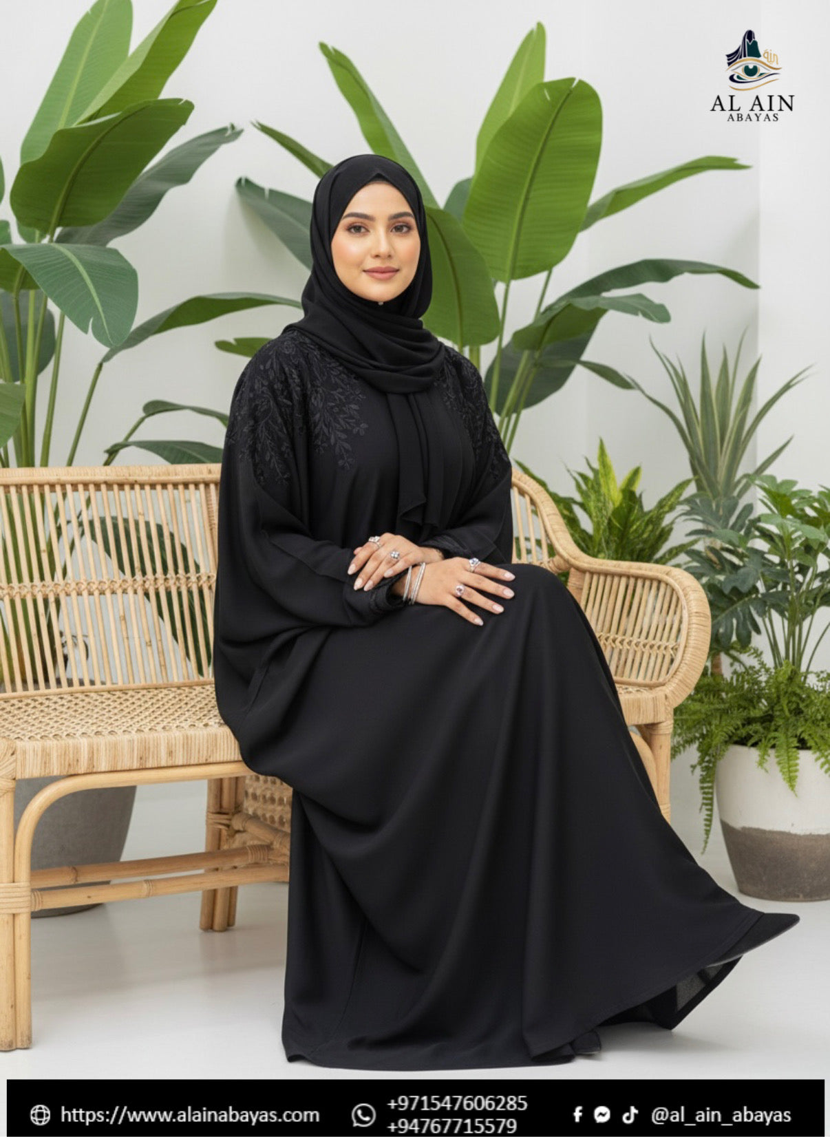 Midnight Botanica Embroidered Batwing Dubai Abaya