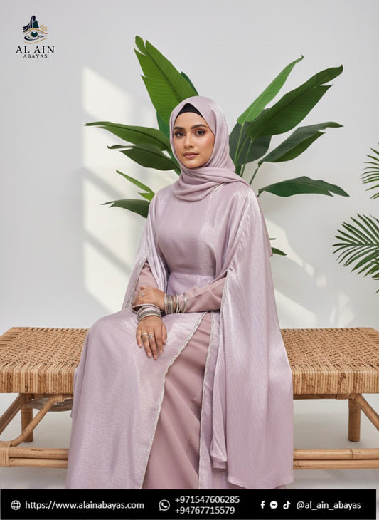 Elegance in Motion: The Shimmering Lilac Cape Abaya