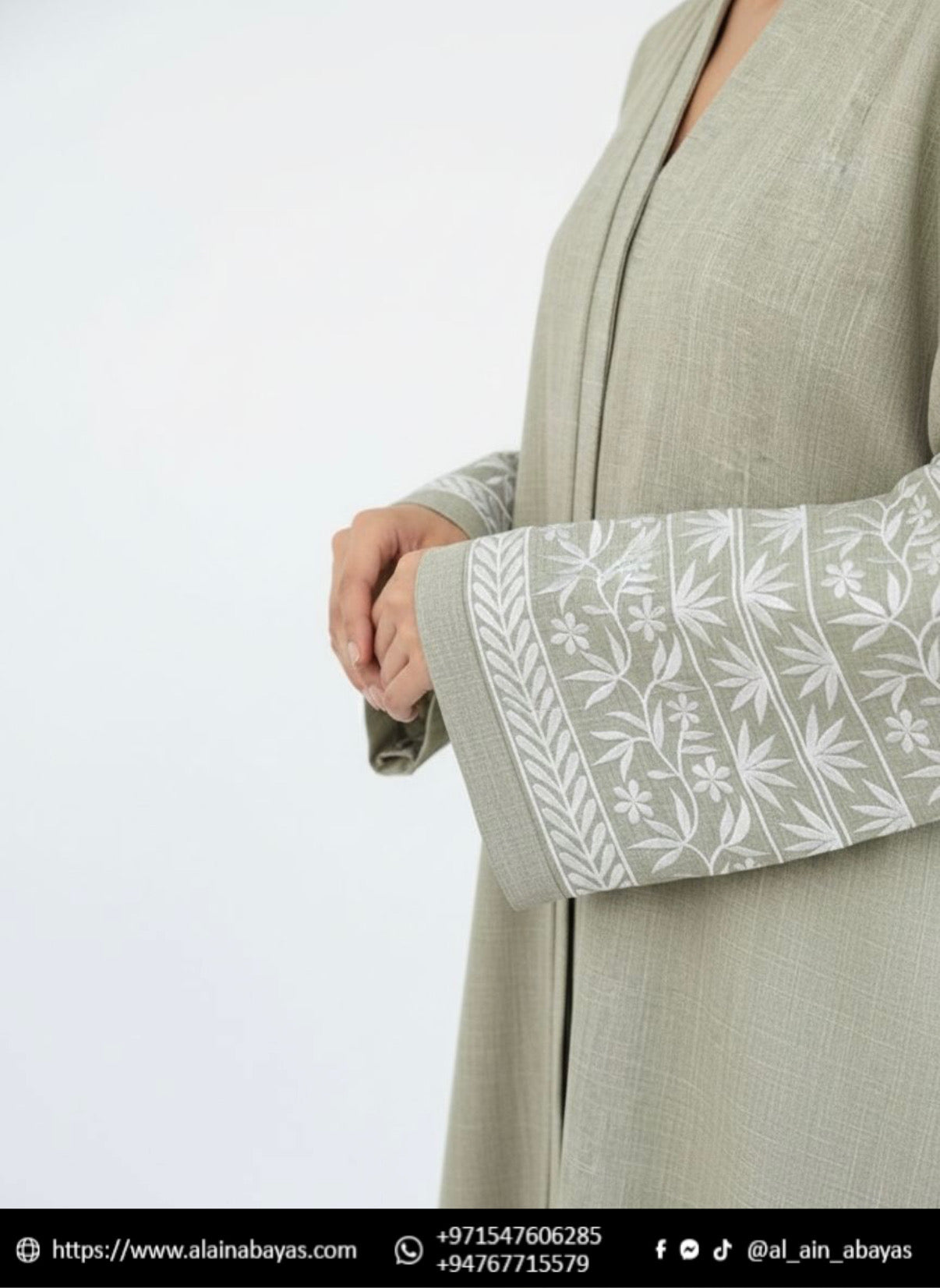Al Ain Zoya Embroidered Linen Abaya – Sage Green