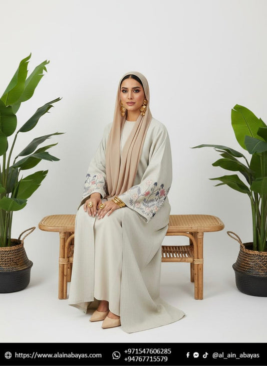 Elegance in Every Stitch: Dubai Imported Linen Embroidered Abaya