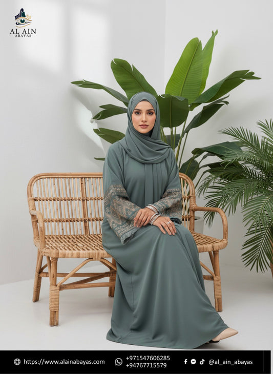 Al Ain Zoya Embroidered Abaya – Sage Green