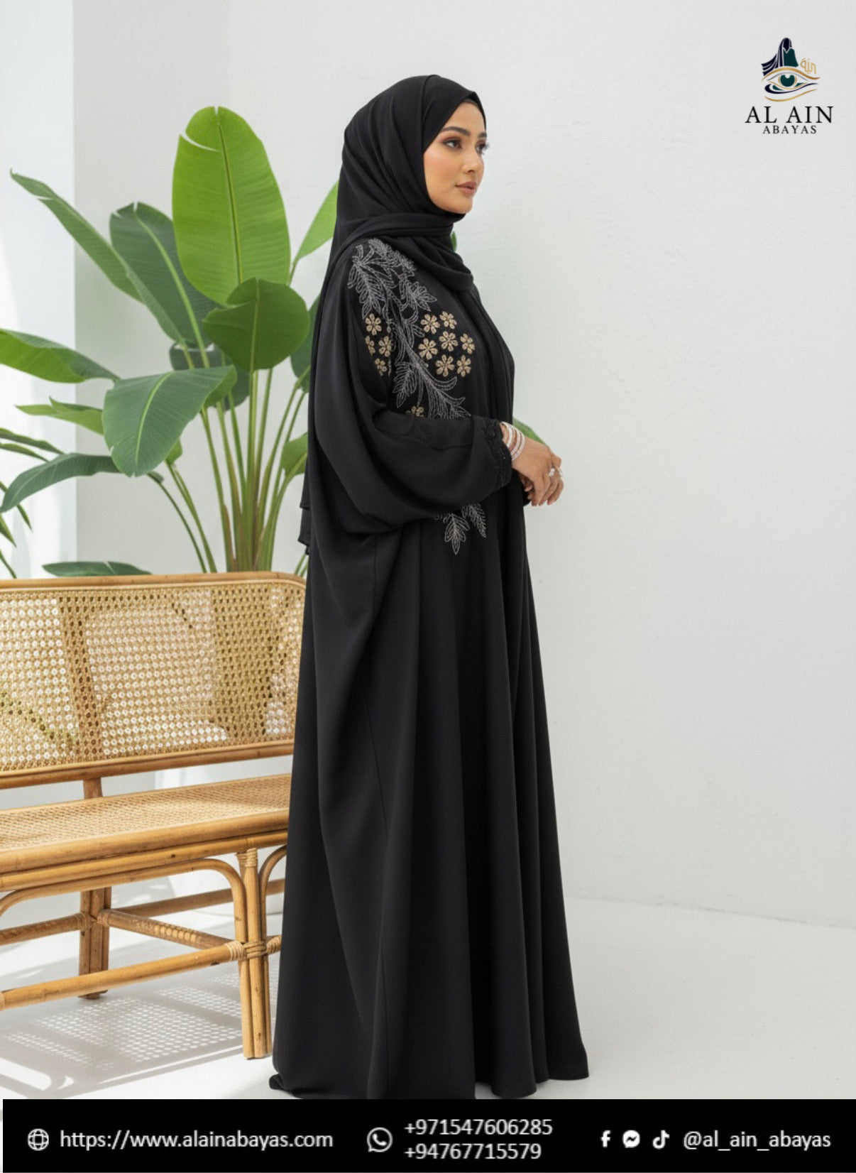 Elegant Floral Embroidered Black Abaya