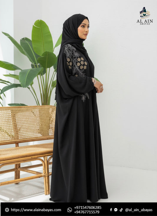 Elegant Floral Embroidered Black Abaya