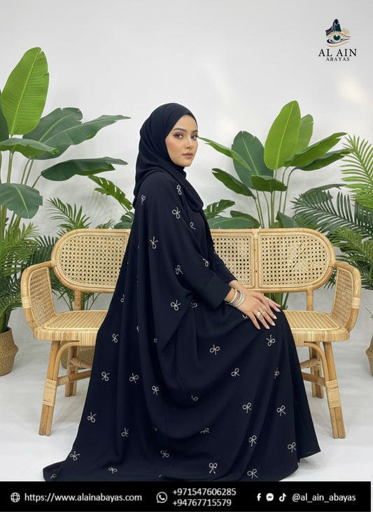 Elegance in Bloom: The Bow-Embroidered Butterfly Dubai Abaya