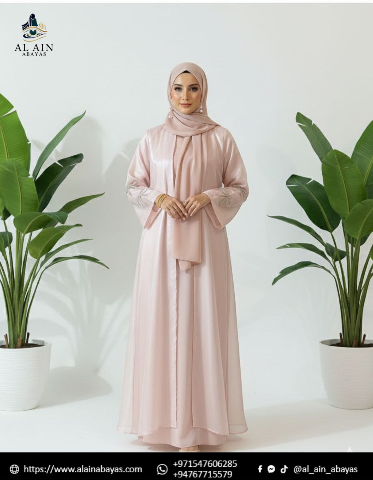 Shimmer Organza Dubai Abaya Set with Bow Embellishments – Rose Dust