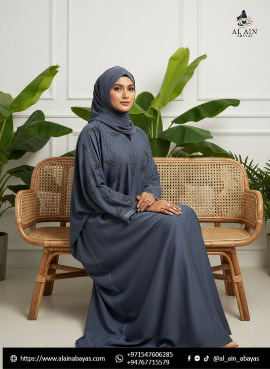 Midnight Slate Stone-Encrusted Dubai Abaya