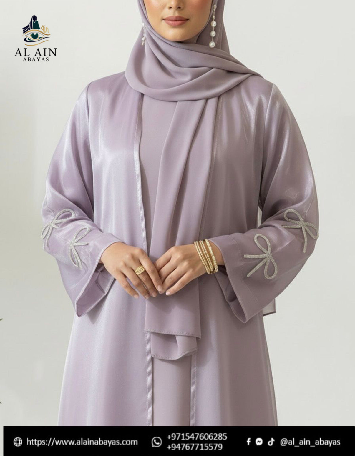 Shimmer Organza Dubai Abaya Set with Bow Embellishments – Lavender Shimmer