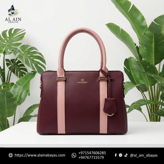 VD Valendnee Elegant Two-Tone Satchel – Burgundy & Blush