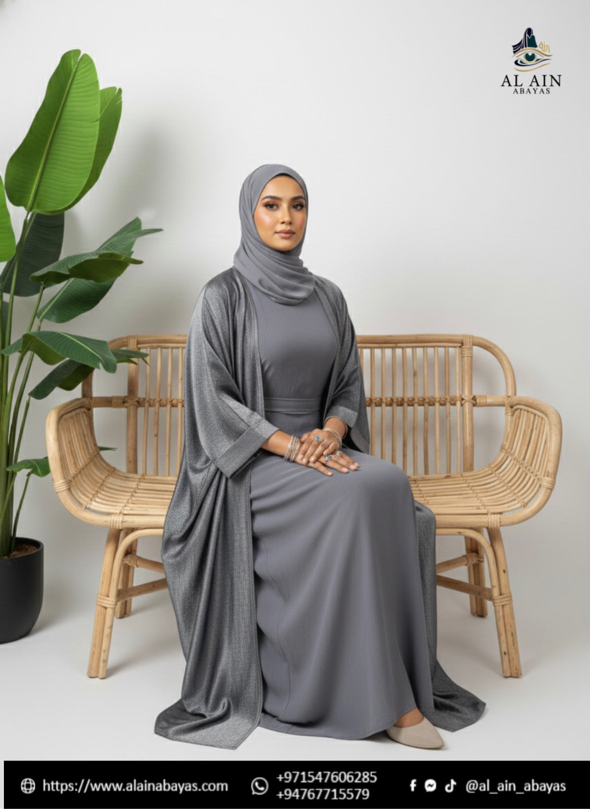 Shimmering Elegance: Two-Piece Grey Abaya Set